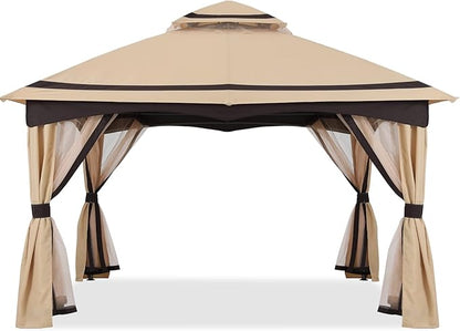 MASTERCANOPY 10x12FT Outdoor Patio Gazebo with Mosquito Netting for Backyard, Patio, Garden Beige