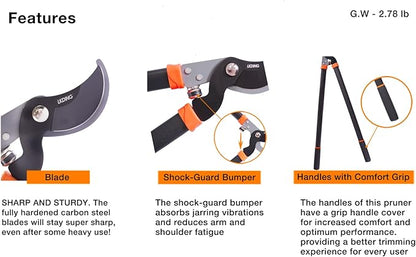30'' Bypass Loppers Pruners Heavy Duty Garden Shear Tree Trimmer Branch Cutter Shrub Care Tool