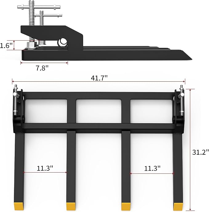 YITAMOTOR Clamp on Debris Forks to 48" Bucket, Heavy Duty Pallet Fork 2500 lbs Capacity Fit for Loader Bucket Skidsteer Tractor