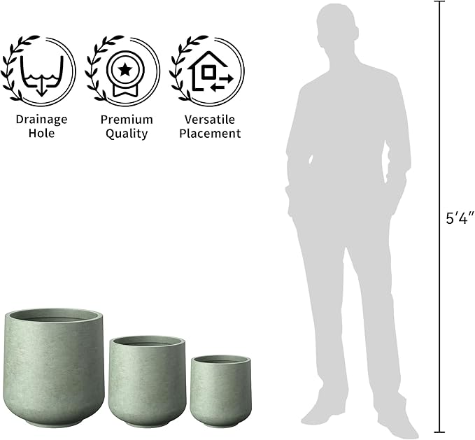 Kante 15.3"+11.6"+8.2" Dia Round Concrete Planter, Large Outdoor Indoor Planter Pots Containers with Drainage Holes and Rubber Plug for Home Garden Patio, Mint Green