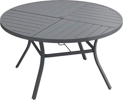 VICLLAX Outdoor Patio Round Dining Table, 54"x 54" Spliced Metal Tabletop for Deck Lawn Garden Backyard, Dark Grey