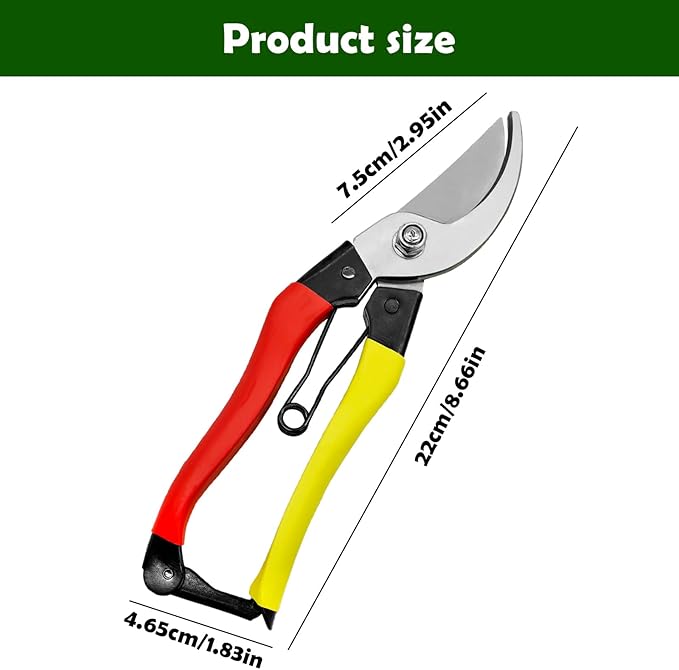Pruning Shears for Gardening, 8-Inch Bypass Garden Shears with Sharp Steel Blade, Lightweight Garden Scissors with Spring and Lock for Trimming Branches, Flowers, Bonsai