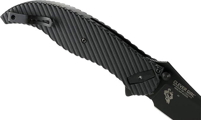 CRKT Clever Girl Folding Pocket Knife: Heavy Duty Everyday Carry, Black Blade, Flipper Open, Deadbolt Button Lock, IKBS Ball Bearing Pivot, G10 Handle 2640