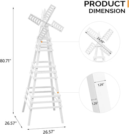 Wooden Windmill, Weather-Proof Wind Spinner, Outdoor Wind Mill for Garden Lawn Patio Decoration (White, Large)