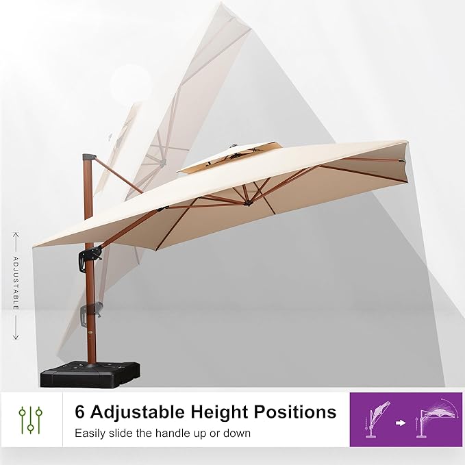 PURPLE LEAF 12ft Patio Umbrella Outdoor Square Umbrellas Large Cantilever Umbrella Windproof Offset Umbrellas Heavy Duty Sun Umbrella for Garden Deck Pool Patio, Beige