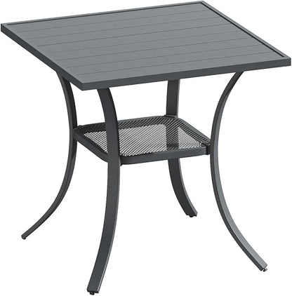 DIFY 27.6" Square Patio Dining Table, Grey Small Outdoor Bistro Table with Rust Resistant Metal Frame, Ideal for Lawn, Backyard and Deck