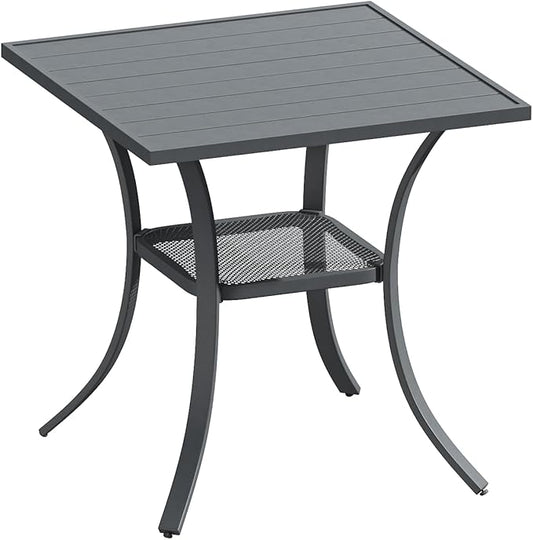 DIFY 27.6" Square Patio Dining Table, Grey Small Outdoor Bistro Table with Rust Resistant Metal Frame, Ideal for Lawn, Backyard and Deck