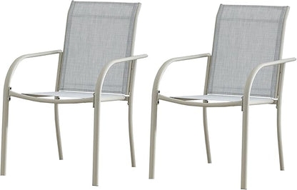 Patio Chairs Set of 2, Outdoor Dining Chairs with Breathable Textilene Fabric, Stackable Patio Chairs for Lawn, Garden, Backyard, Poolside, Beige