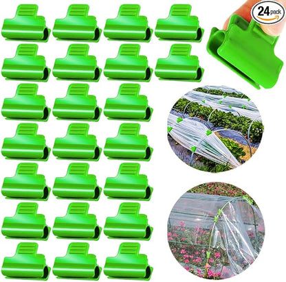24pcs 19mm Garden Hoops for Netting, Greenhouse PVC Tube Clip for 18-20mm Poles, Garden Buildings Shading Net Rod Tube Clip Film Row Fixing Cover Tunnel Hoop Clips, Non-Slip, Green