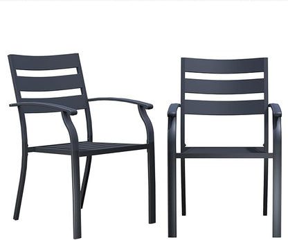Patio Dining Chairs Set of 2, Black Stackable Outdoor Dining Chairs with Armrest and Wide Back, Wrought Iron Patio Furniture Chairs for Lawn, Backyard, Garden & Deck, Supports 300 LBS