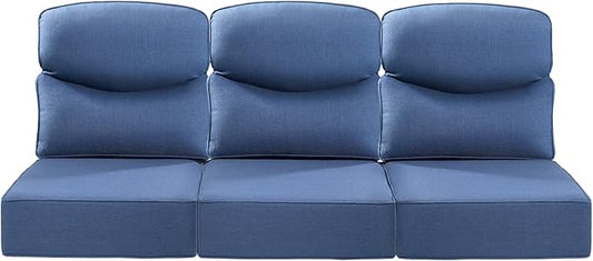 Luxury 22x24/22x25 6-Inch Smile Outdoor Sofa Cushions Set of 3 - Memory Foam Deep Seat Patio Furniture Cushions for Wicker Dining Chair Loveseat 3-Seater L-Shape Sectional Sofa - Navy Blue