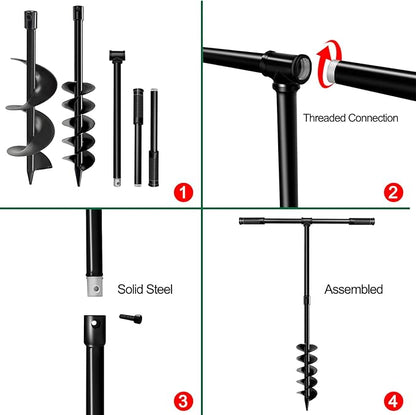 LONGRUN T-Shaped Garden Auger Drill Bit for Planting, Hand Operated Spiral Post Hole Digger, Easy Rapid Planter for Bulbs Flowers, Trees, Seedlings Planting, Bedding, Umbrella Holes-4 & 6x38 Inch Set
