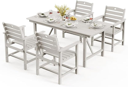 Patio Table and Chairs Set with Umbrella Hole, HDPE Patio Dining Set for 4, Outdoor Dining Set for Lawn, Patio, Porch, Deck, Poolside, Yard (White, 5-Piece)