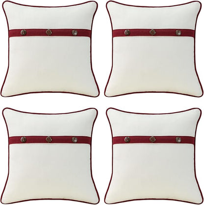Outdoor Sunbrella Decorative Pillows with Triple Coconut Buttons Pack of 4, 18" x 18" Outdoor Pillow Set for Couch Bed Throw Patio Sofa, Spectrum Eggshell/Spectrum Ruby