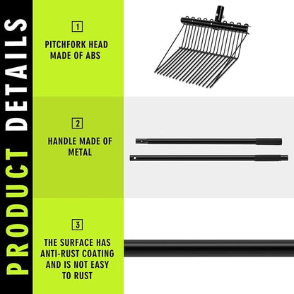 Lasnten 3 Sets Metal Manure Fork with Long Metal Handle Pitch Fork Manure Rake Black Heavy Duty Muck Rake for Gardening Horse Stall Stable Grass Hay Cleaning Farm Work