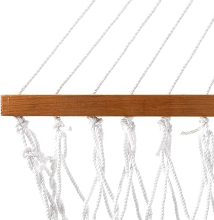 Original Pawleys Island Deluxe White DuraCord Rope Hammock – 13 ft. x 60 in., 2-Person, 450 lb Capacity, Oak Spreader Bar, Zinc-Plated Hardware, Handcrafted in The USA