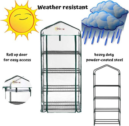Ogrow® Mini Portable Greenhouse, with Cover and 4 Tier Shelves