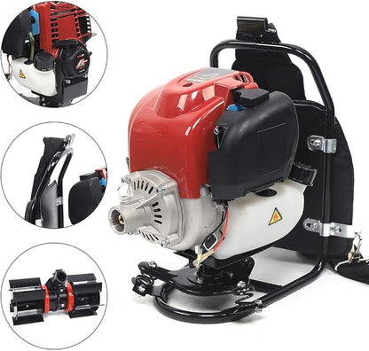 3 in 1 Multi-Function Tiller Cultivator 35.4CC 4 Stroke Backpack Brush Cutter,Gas Powered Hedge Trimmer Air-Cooled Single Cylinder Digging Tool for Garden, Yard and Farm Remove Weeds Soil Cultivation
