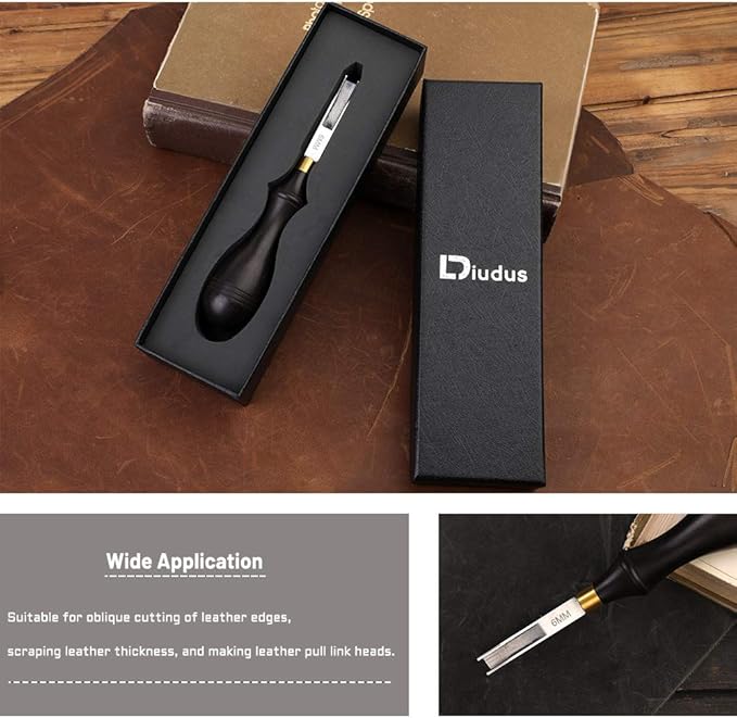 Leather Edge Beveler Tool, French Skiver, 6mm Wide Mouth Leather Edge Trimmer Skiving Crafting Tools with Wooden Handle for DIY Craft