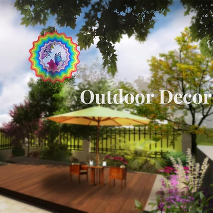 Butterfly Wind Spinner Outdoor Mental Kinetic Wind Spinner for Yard and Garden Rainbow Gifts Hanging Lawn Ornaments 3D Visual Effect(12''-1pc, Butterfly Rainbow)