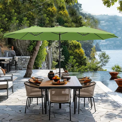 GREEN PARTY 15 ft Rectangle Patio Umbrella with Base Included, Double-Sided Table Umbrella with Crank, Large Outdoor Umbrellas for Patio Poolside Garden Backyard, Lime Green