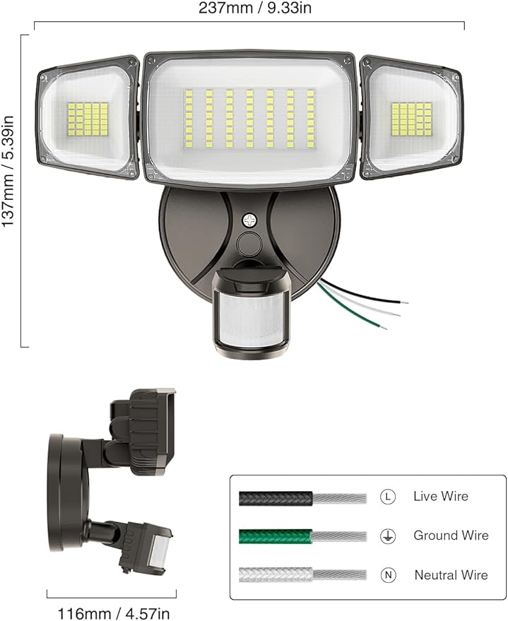 Olafus 80W Motion Sensor Outdoor Lights, 8000lm Hardwired Motion Flood Light, IP65 Waterproof LED Security Floodlights, 6500K Motion Detector Lights for Outside, Brown