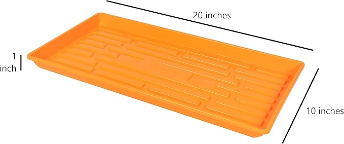 SUNPACK 10" x 20" Heavy Duty Shallow Plastic Seed Starting Tray, Orange, 1" - No Drainage Holes, Perfect for Greenhouses or Indoor Gardening