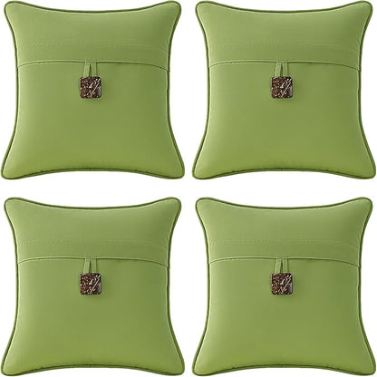 Outdoor Sunbrella Decorative Pillows with Coconut Button Pack of 4, 16" x 16" Outdoor Pillow Set for Couch Bed Throw Patio Sofa, Canvas Ginkgo