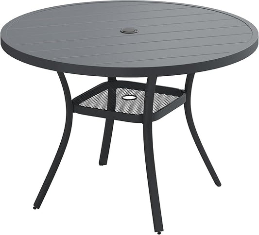 VICLLAX Outdoor Patio Round Dining Table, 41"x 41" Metal Slatted Round Tabletop with Adjustable Umbrella Hole for Dining Yard Porch, Dark Grey Finish