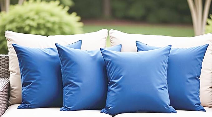 18" x 18" Throw Pillows, Outdoor Waterproof Pillows with Inserts, Square Decorative Pillows for Patio Furniture Garden Couch Sofa Home(Navy Blue, Set of 4)