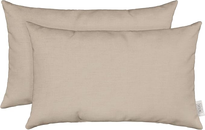 RSH Décor Sunbrella Jumbo Lumbar Pillow Covers – Set of 2 | 26" x 16" | Outdoor Use – Patio, Lounge, Adirondack, Deck | Water & Fade-Resistant | Play Oat | Includes Down-Alternative Inserts