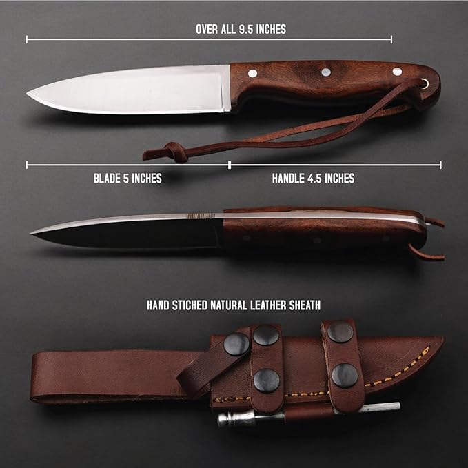H & H BLADES Handmade D2 Steel Skinning Knife With Leather Sheath-10 Fixed Blade Hunting Knife Best For Bushcraft, Survival,Camping,Fishing and Outdoor Activities-Collector Hunter Men Gifts
