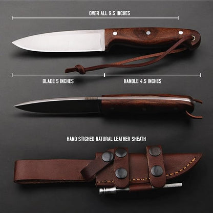 H & H BLADES Handmade D2 Steel Skinning Knife With Leather Sheath-10 Fixed Blade Hunting Knife Best For Bushcraft, Survival,Camping,Fishing and Outdoor Activities-Collector Hunter Men Gifts