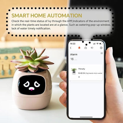 Smart Pet Planter, Smart Plant Pot, With Artificial Intelligence, Time Weather Display, And Multiple Expressions Animation,Lovely Plant Companion, For Desktop Decoration, Gifts,Plant-Free (Pink)