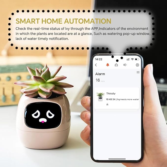 Smart Pet Planter, Smart Plant Pot, With Artificial Intelligence, Time Weather Display, And Multiple Expressions Animation,Lovely Plant Companion, For Desktop Decoration, Gifts,Plant-Free (Green)