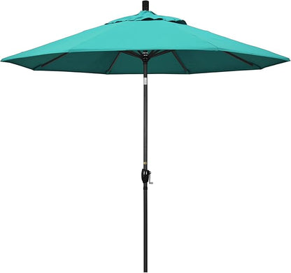 California Umbrella 9' Rd Pacific Trail Series Aluminum Patio Umbrella, Crank Lift, Push Button Tilt, Black Finish, Sunbrella Aruba Fabric