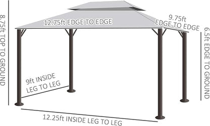 Outsunny 10' x 13' Patio Gazebo, Outdoor Gazebo Canopy Shelter with Netting and Curtains, Aluminum Frame for Garden, Lawn, Backyard and Deck, Light Gray