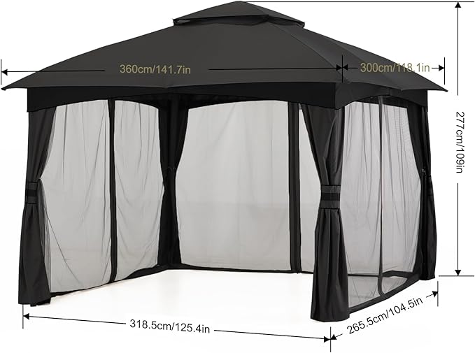 MASTERCANOPY Outdoor Patio Gazebo for Garden with Upgrade Steel Frame and Netting Walls (10x12,Gray)