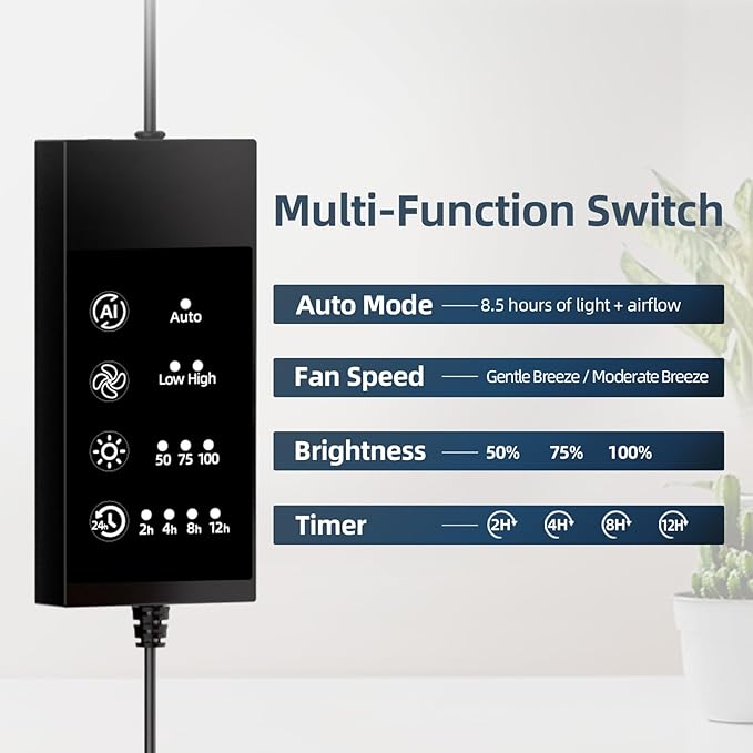 Halo Grow Lights for Indoor Plant, 40'' Height Adjustable Plant Grow Lights with Fan, Full Spectrum Led Plant Lights for Indoor Growing with Timer and 3 Levels Dimmable for Small/Medium Plants,2 Packs