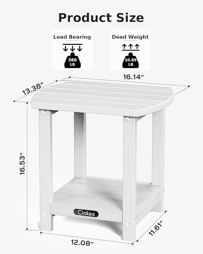 Ciokea Adirondack Outdoor Side Table, 2-Tier Sturdy Patio End Table Weather Resistant, Morden Side Table for Patio, Pool, Porch, White