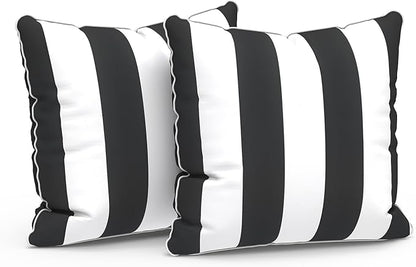 LVTXIII Set of 2 Patio Throw Pillows Waterproof 16"x16" Fade Resistant Outdoor Throw Pillows with Inserts, Fluffy Decorative Garden Toss Pillow Cushions for Home Patio Coach Sofa Use, Cabana Black