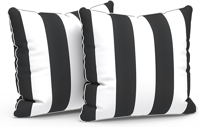 LVTXIII Outdoor Throw Pillows 18x18 Patio Waterproof Square Pillows with Piping Fade Resistant Accent Pillow for Spring Summer Garden Decoration, Set of 2, Cabana Black