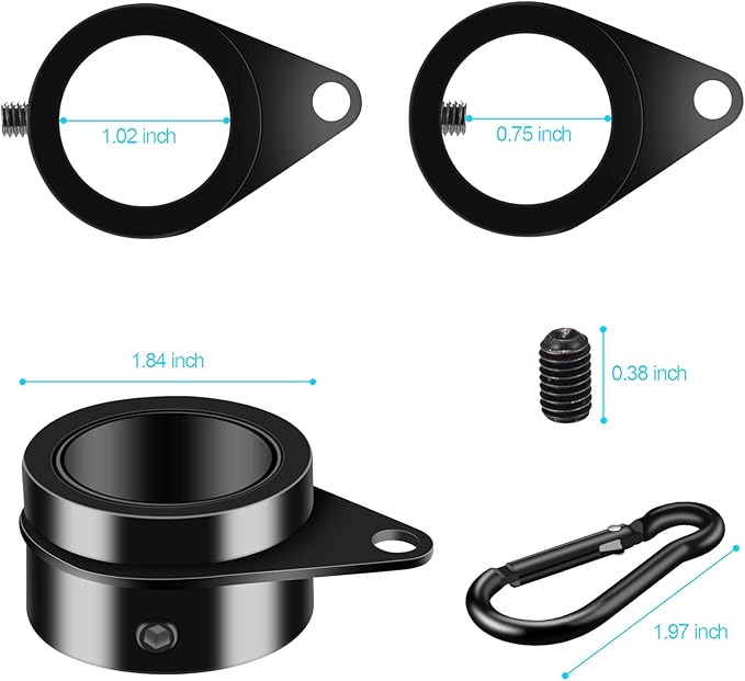 1" Black Flag Pole Rings, 2 Pcs Anti Wrap Aluminum Alloy Flag Pole Clip Swivels, 360° Rotating Flagpole Flag Mounting Ring Clips, Spinning Flag Pole Kit for 0.75-1.02" Diameter (1 Inch, Black)