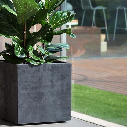 Deroma Millennium 19” Cube | Light & Durable Plastic | Indoor/Outdoor Square Pot for Patio | Water Reserve, Drain Plug Wheels | Trendy Planter for Plants, Flowers, Garden | Black