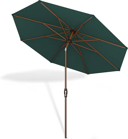 Midtown Umbrellas The Wooden 2-10 Feet Large Patio Umbrella, Terylast Dark Green Fabric - Auto-Tilt Aluminum Frame For Backyard Umbrella, Deck Umbrella, Garden Umbrella & Pool - Wooden Pole