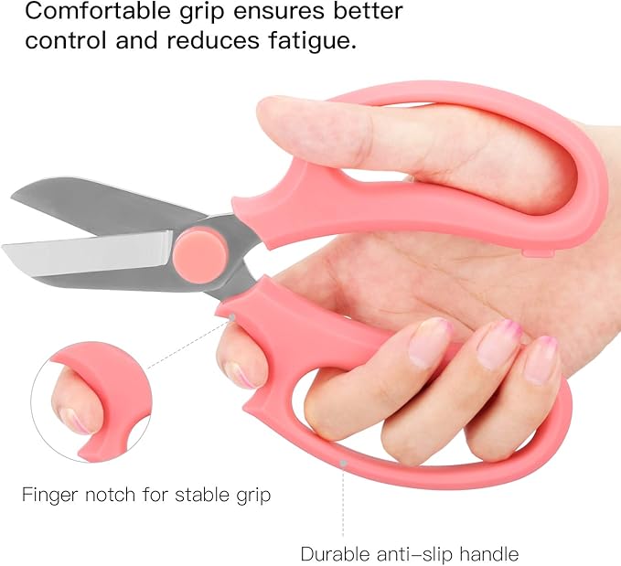 Housolution Flower Scissors, Strong Floral Shears, Premium Steel Garden Pruning Shears Floral Fruits Leaf Scissors Hand Pruner Snip Trimming Tool for Gardening Flower Arrangement, Pink
