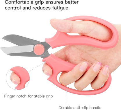 Housolution Flower Scissors, Strong Floral Shears, Premium Steel Garden Pruning Shears Floral Fruits Leaf Scissors Hand Pruner Snip Trimming Tool for Gardening Flower Arrangement, Pink