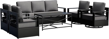 Outdoor Patio Furniture Set, 6-Piece Aluminum Patio Conversation Set All-Weather Metal Outdoor Sectional with 6 Inch Thick Cushions, Deep Setting for Garden, Outside and Porch