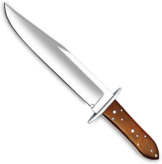 Handmade D2 Steel 14 Inches Full Tang Bowie Knife with leather sheath, Hunting knife with Wood Handle and steel Guard Ideal for Bushcraft, Camping, Survival, Hunting & outdoor use (I9S6)