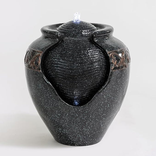 17.7 in. Glazed Pot Water Fountain with LED Light, Provide Indoor and Outdoor Water Features for Gardens、Backyard、Living Rooms、 Offices (Bronze Blue)